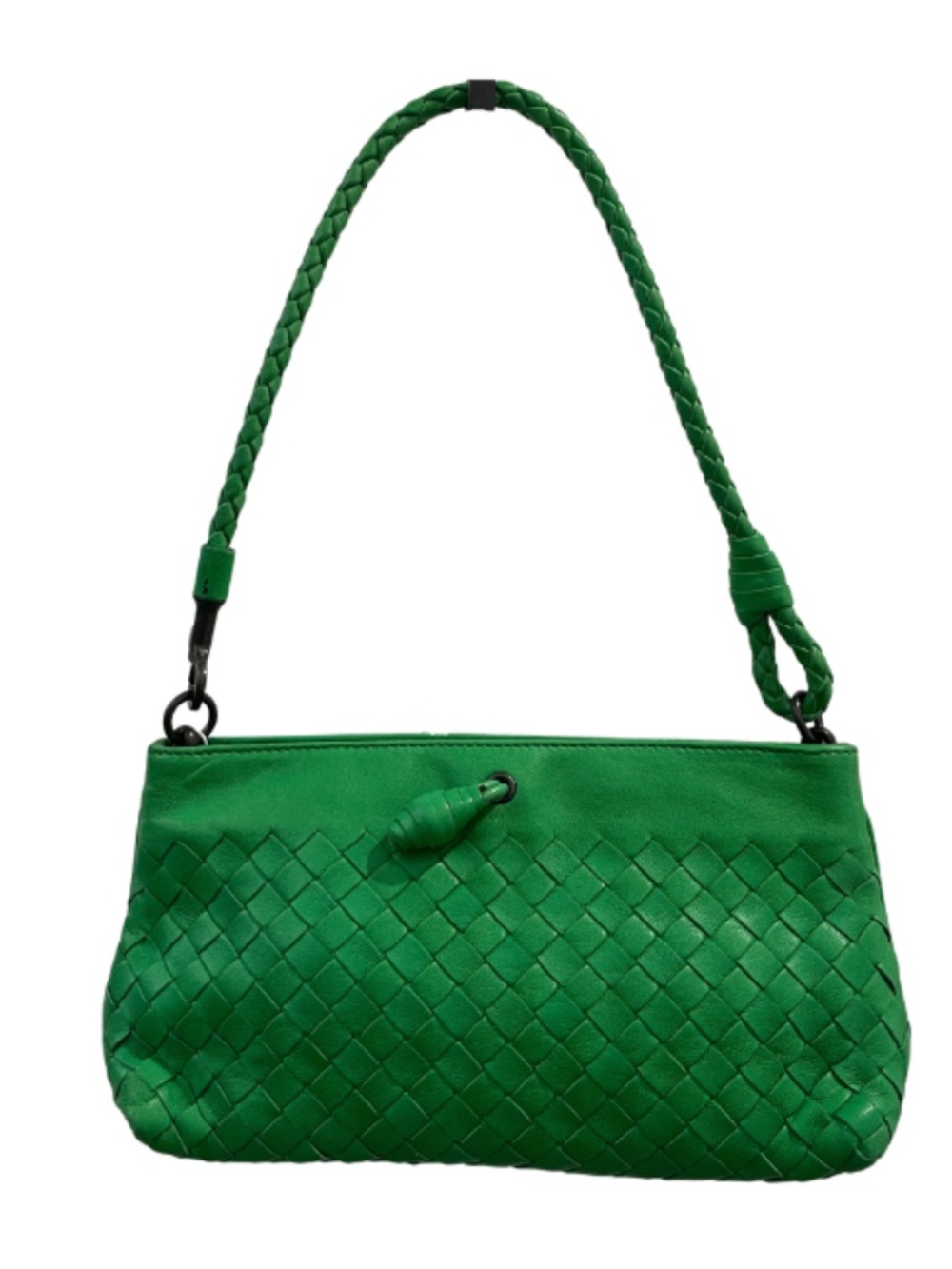 Vintage Bottega Veneta Intrecciato Green Leather Shoulder Bag - Picture 2 of 6